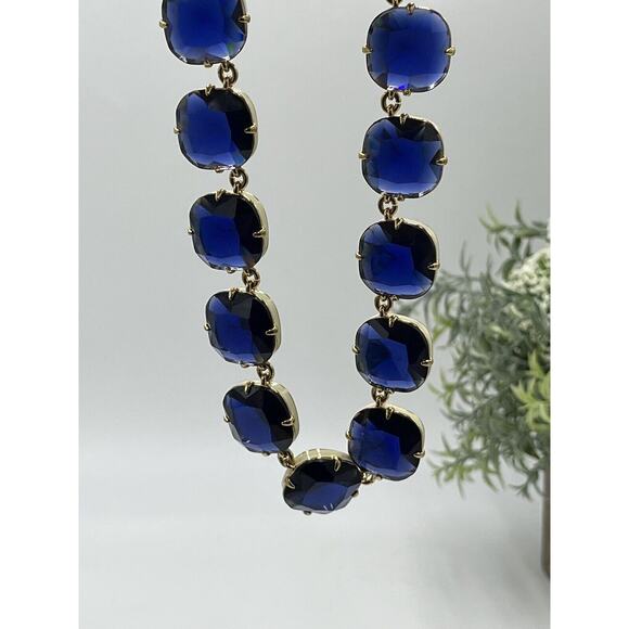 J. Crew Glass Cobalt Crystal and Cream Enamel Sides Square Gold Tone Necklace - Picture 6 of 8